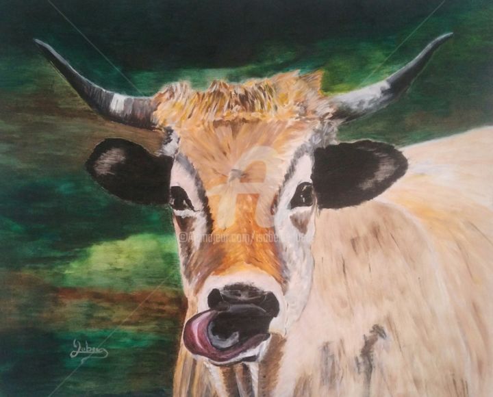 Peinture intitulée "Une vache dans la c…" par Isabelle Lucas, Œuvre d'art originale, Huile