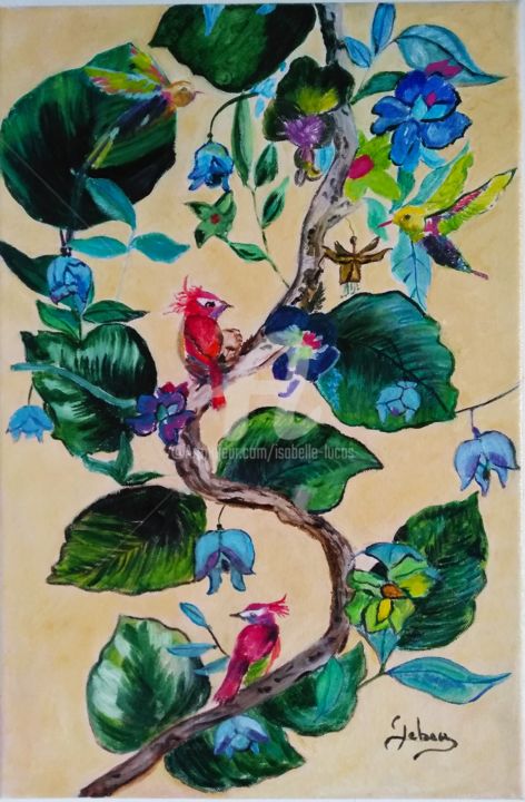 Ζωγραφική με τίτλο "Les oiseaux merveil…" από Isabelle Lucas, Αυθεντικά έργα τέχνης, Λάδι