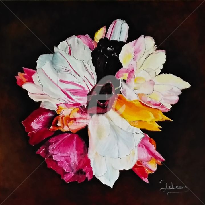 Painting titled "Tulipes du printemps" by Isabelle Lucas, Original Artwork, Oil