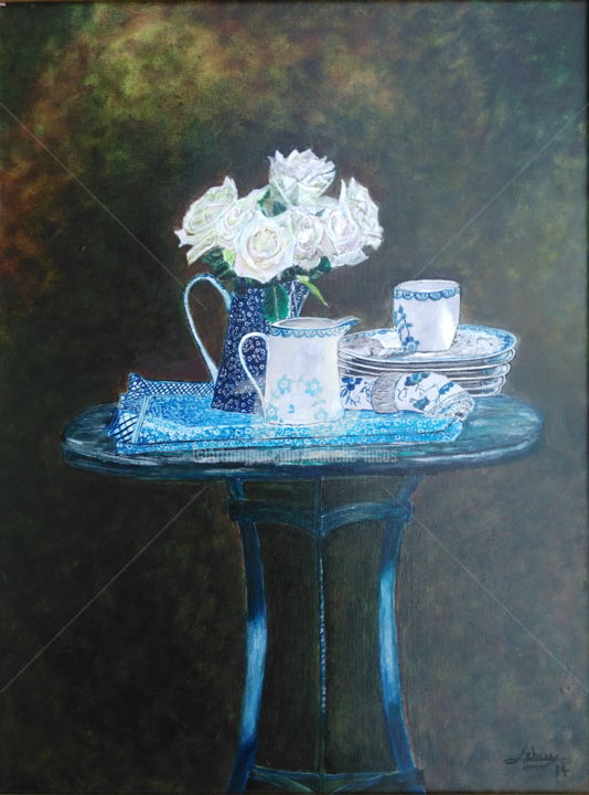 Painting titled "Le petit déjeuner" by Isabelle Lucas, Original Artwork, Oil