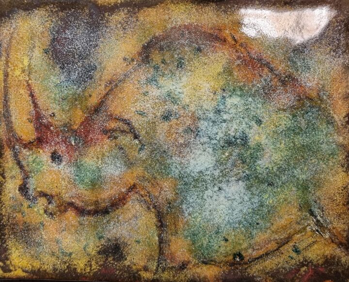 Painting titled "Rhinocéros bis - Em…" by Isabelle Mathis, Original Artwork, Enamel Mounted on Wood Panel