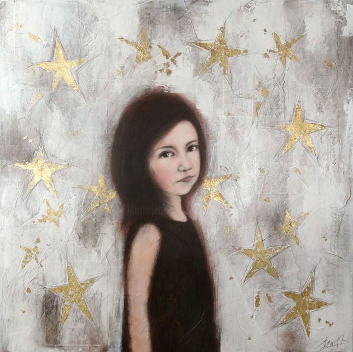 Painting titled "Les étoiles entre e…" by Isabelle Milloz, Original Artwork, Acrylic Mounted on Wood Stretcher frame