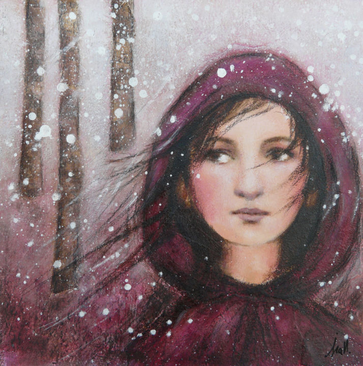 Painting titled "Ecoute la neige (+…" by Isabelle Milloz, Original Artwork, Acrylic Mounted on Cardboard