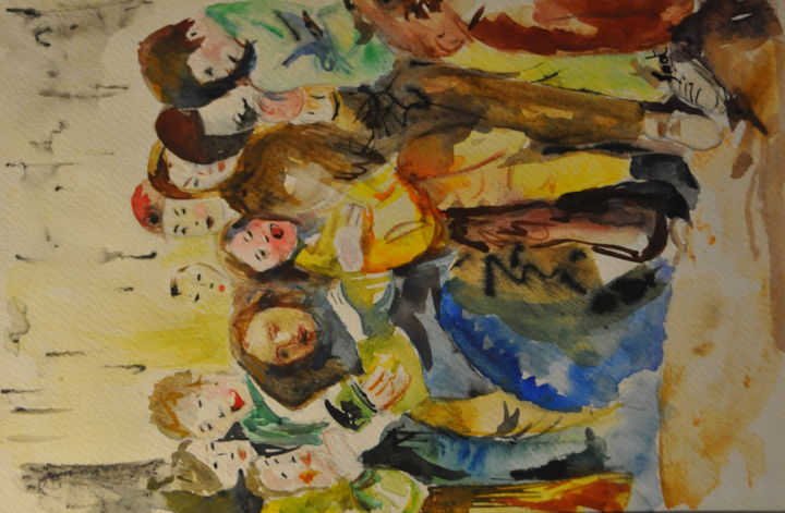 Peinture intitulée "La foule" par Isabelle Frot, Œuvre d'art originale, Aquarelle