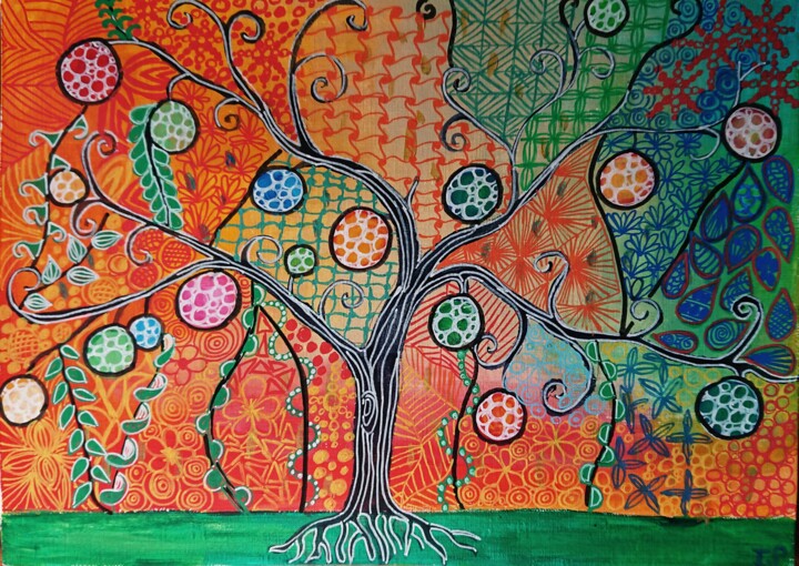 Painting titled "Arbre de vie" by Isabelle Pain, Original Artwork, Acrylic