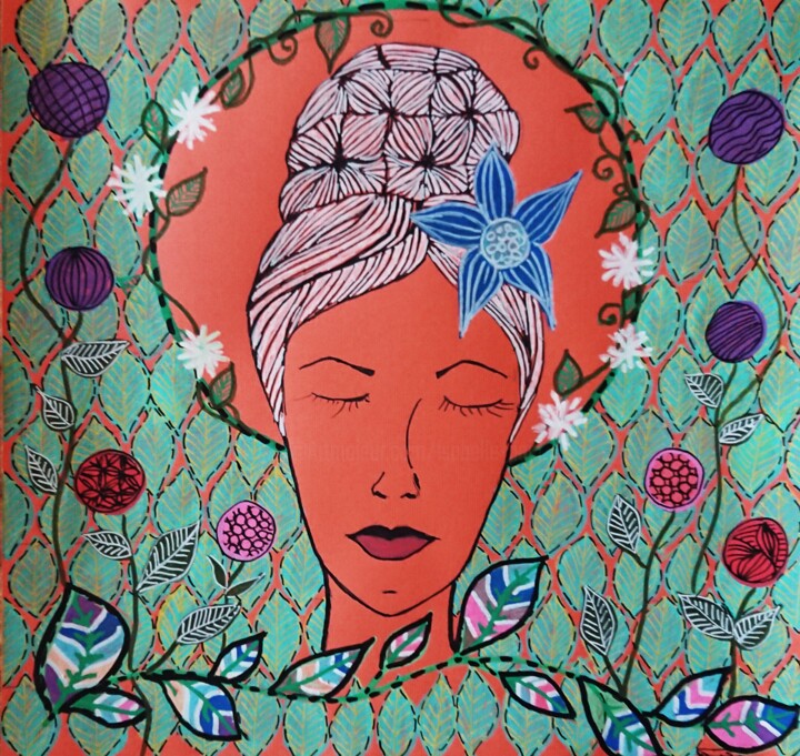 Drawing titled "Dame nature" by Isabelle Pain, Original Artwork, Marker