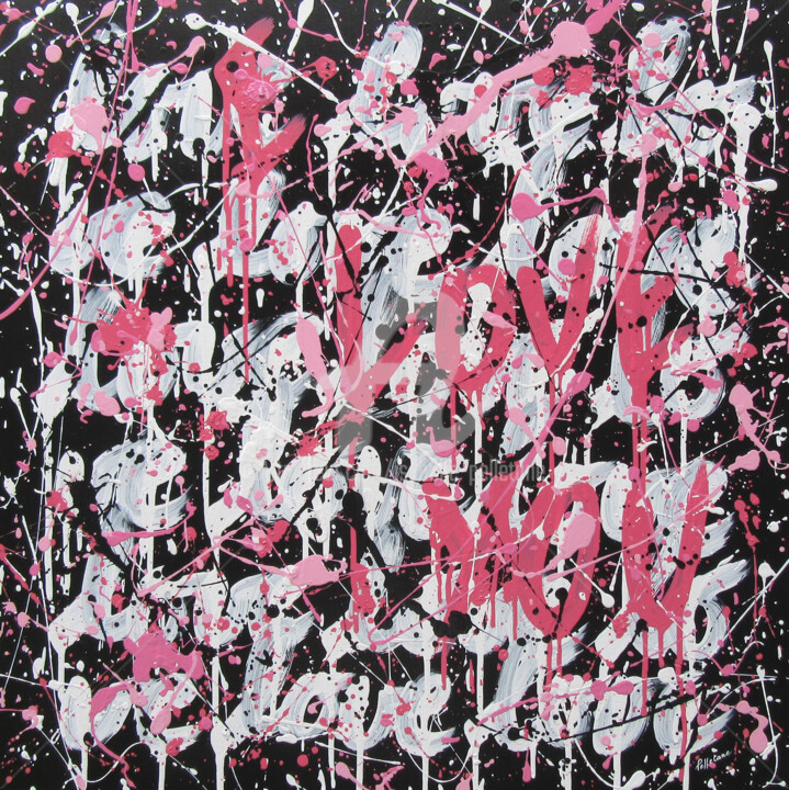 Malarstwo zatytułowany „Pink Love” autorstwa Isabelle Pelletane, Oryginalna praca, Akryl Zamontowany na Drewniana rama noszy