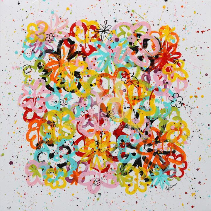 Peinture intitulée "Pop Flowers 3" par Isabelle Pelletane, Œuvre d'art originale, Acrylique Monté sur Châssis en bois