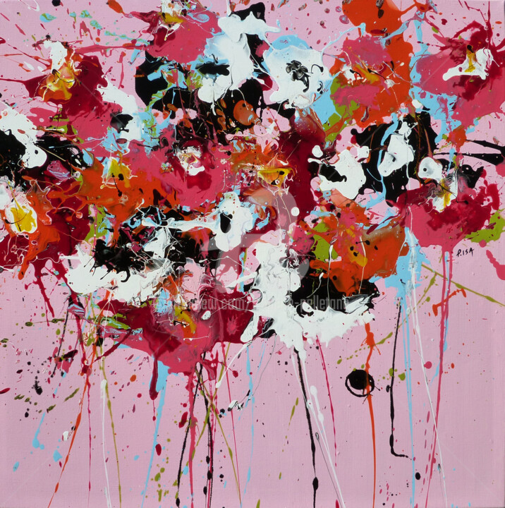 Pittura intitolato "Pink Posy (60x60)" da Isabelle Pelletane, Opera d'arte originale, Acrilico