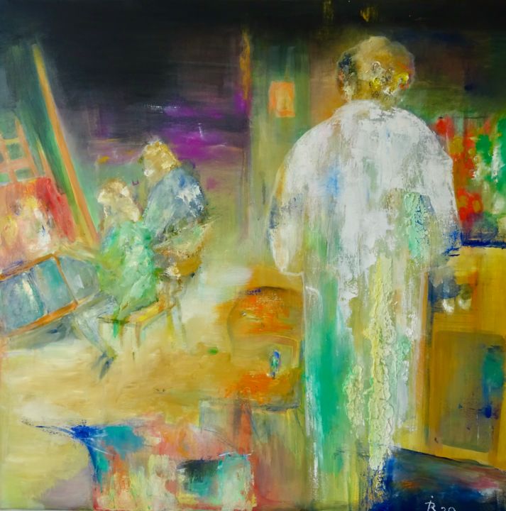 Pintura titulada "l'atelier de peintu…" por Isabelle Reygaerts, Obra de arte original, Oleo Montado en Bastidor de camilla d…