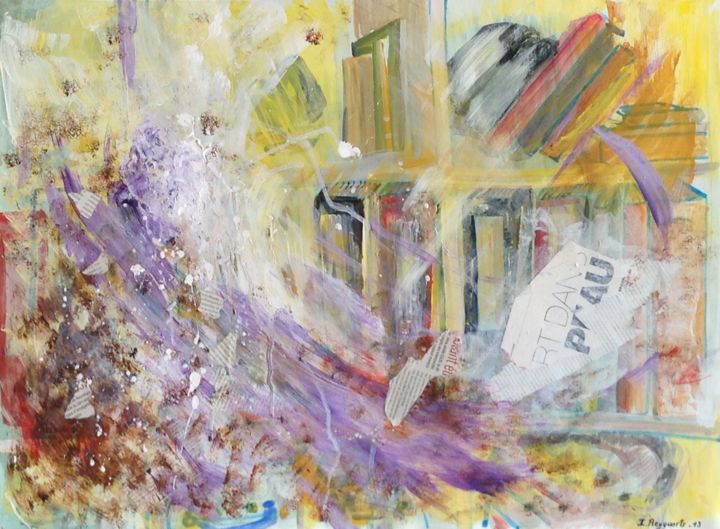 Peinture intitulée "tornade dans la bib…" par Isabelle Reygaerts, Œuvre d'art originale, Acrylique