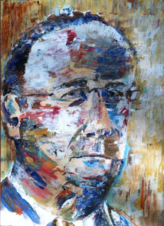 Painting titled "François Hollande" by Isabelle Reygaerts, Original Artwork, Acrylic
