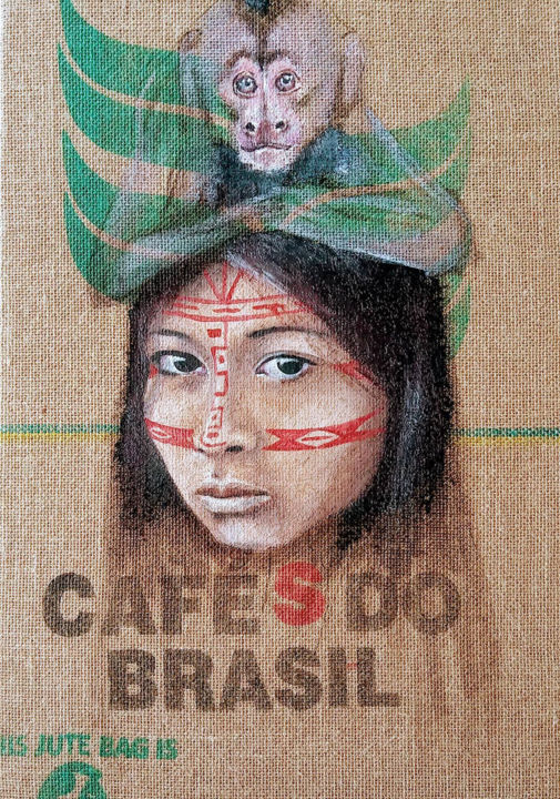 Peinture intitulée "Indienne Surùu sur…" par Isabelle Roye, Œuvre d'art originale, Huile Monté sur Panneau de bois