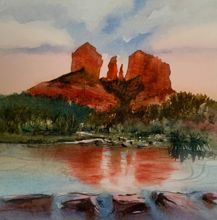 Peinture intitulée "Sedona F3 84" par Isabelle Seruch Capouillez, Œuvre d'art originale, Aquarelle