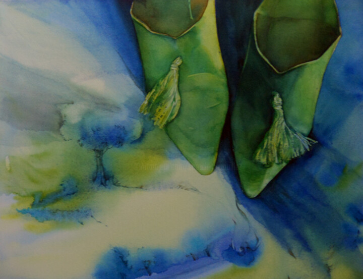 Peinture intitulée "Babouche Paysage" par Isabelle Seruch Capouillez, Œuvre d'art originale, Aquarelle