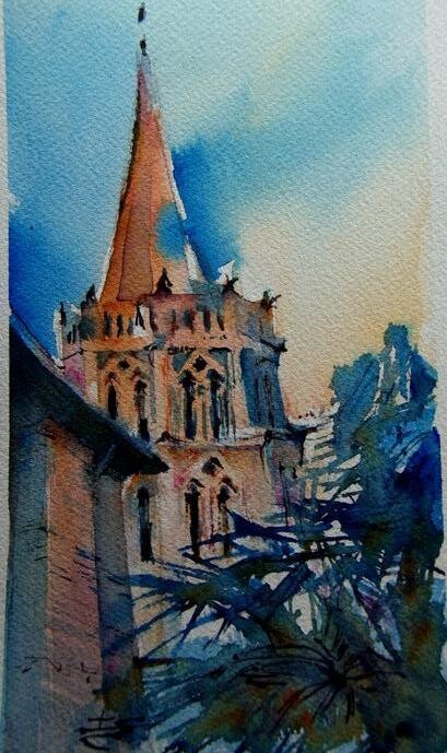 Painting titled "Toulouse Saint Sern…" by Isabelle Seruch Capouillez, Original Artwork, Watercolor