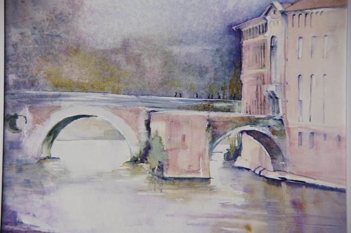 「Toulouse pont neuf…」というタイトルの絵画 Isabelle Seruch Capouillezによって, オリジナルのアートワーク, 水彩画