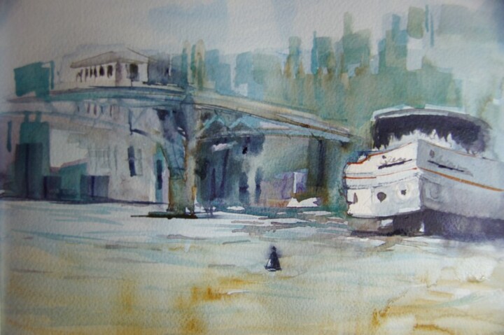 Painting titled "Toulouse Garonne" by Isabelle Seruch Capouillez, Original Artwork, Watercolor