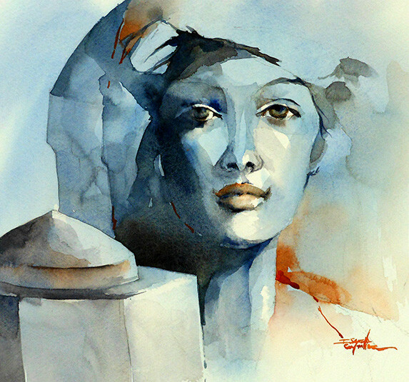 Painting titled "N°1" by Isabelle Seruch Capouillez, Original Artwork, Watercolor