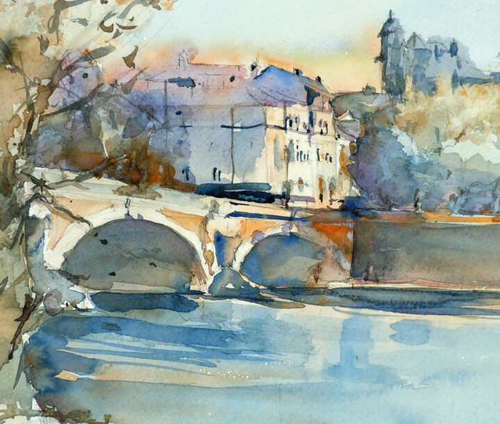 Painting titled "N°3 Toulouse Garonn…" by Isabelle Seruch Capouillez, Original Artwork, Watercolor