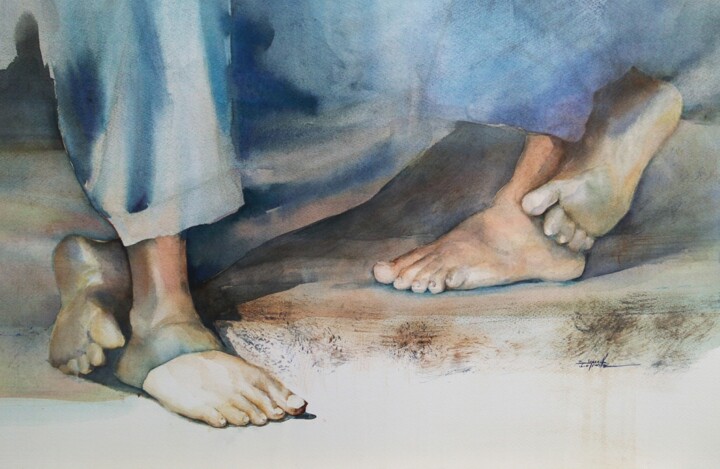 Painting titled "Ancrage n°2" by Isabelle Seruch Capouillez, Original Artwork, Watercolor