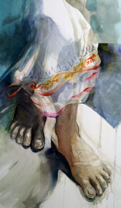 Painting titled "Ancrage n°1" by Isabelle Seruch Capouillez, Original Artwork, Watercolor