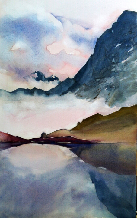 Картина под названием "Lac de Castereau et…" - Isabelle Seruch Capouillez, Подлинное произведение искусства, Акварель