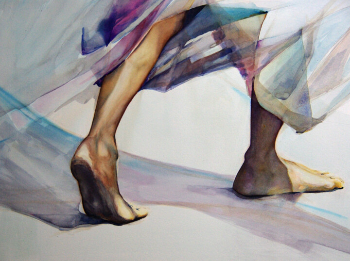 Painting titled "Ancrage N°3" by Isabelle Seruch Capouillez, Original Artwork, Watercolor