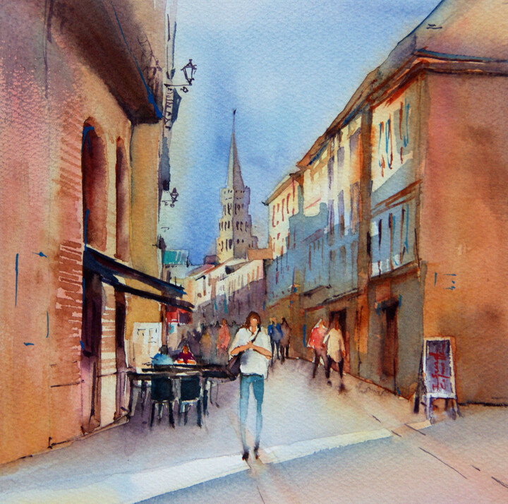 Painting titled "Aquarelle toulouse…" by Isabelle Seruch Capouillez, Original Artwork, Watercolor