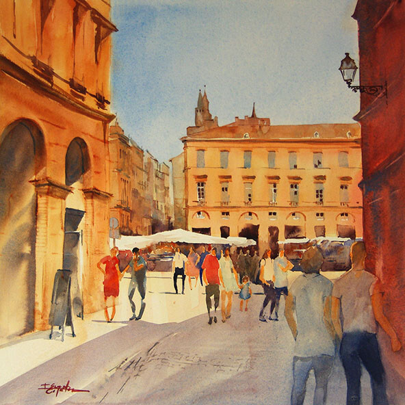 Painting titled "Aquarelle Toulouse…" by Isabelle Seruch Capouillez, Original Artwork, Watercolor