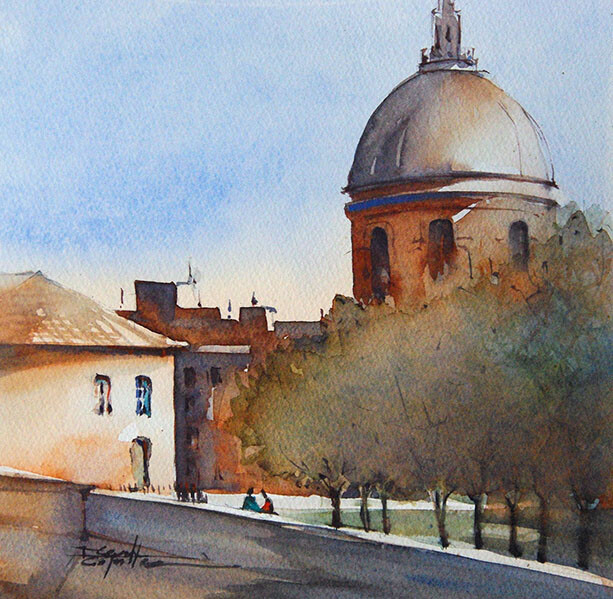 Peinture intitulée "Aquarelle Toulouse…" par Isabelle Seruch Capouillez, Œuvre d'art originale, Aquarelle