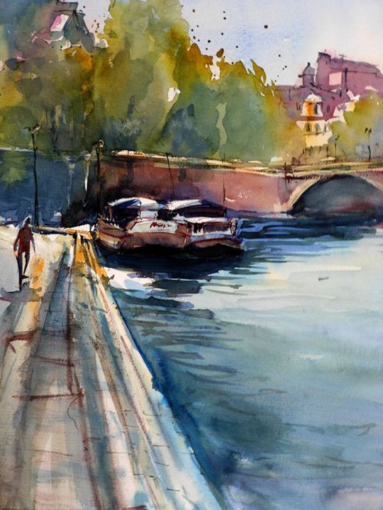 Peinture intitulée "Toulouse Daurade" par Isabelle Seruch Capouillez, Œuvre d'art originale, Aquarelle