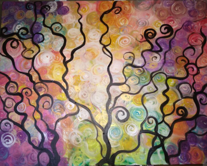Painting titled "arbre déco" by Isabelle Sophie Bouscaud, Original Artwork, Acrylic Mounted on Wood Stretcher frame