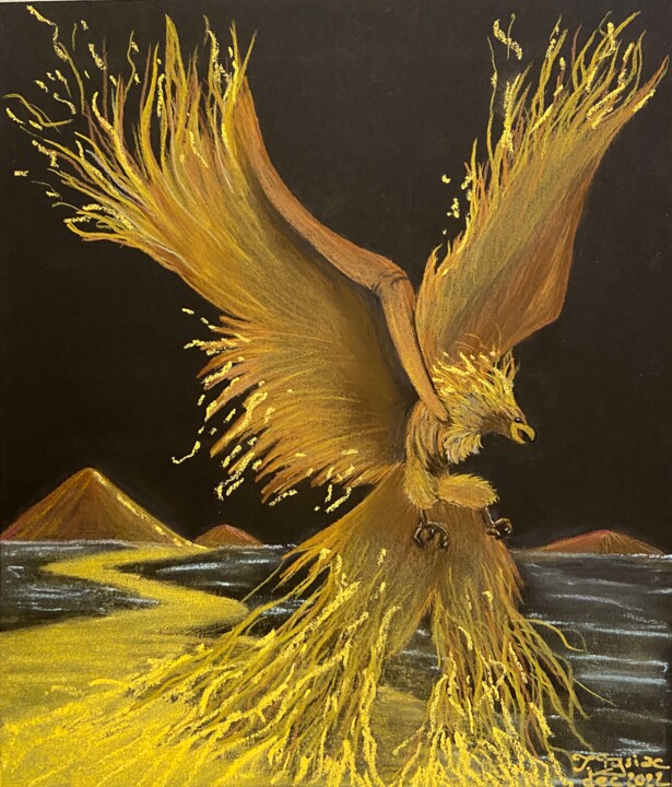 Dessin intitulée "Phoenix" par Isabelle Tysiac, Œuvre d'art originale, Pastel