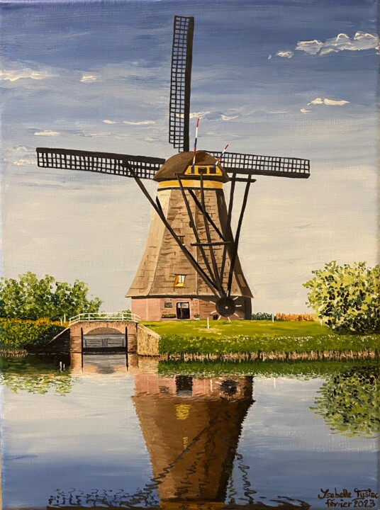 Ζωγραφική με τίτλο "Moulin hollandais" από Isabelle Tysiac, Αυθεντικά έργα τέχνης, Ακρυλικό Τοποθετήθηκε στο Ξύλινο φορείο σ…