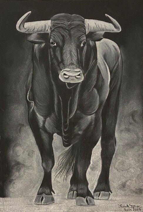 Desenho intitulada "taureau" por Isabelle Tysiac, Obras de arte originais, Pastel