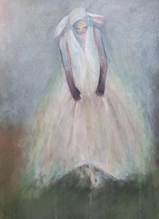 Painting titled "Alice" by Isabelle Vialle, Original Artwork, Oil Mounted on Wood Stretcher frame