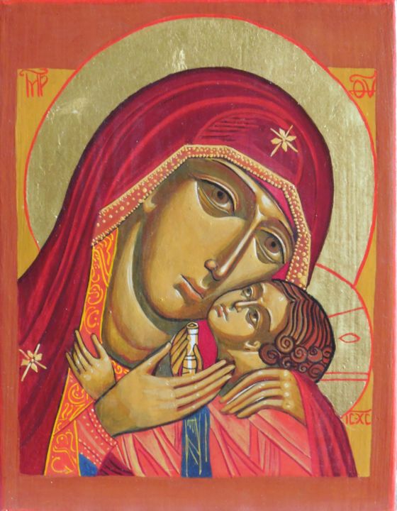 Painting titled "Vierge Miraculeuse…" by Isabelle Vojinović, Original Artwork, Tempera