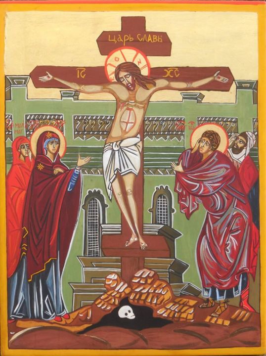 Peinture intitulée "La Crucifixion" par Isabelle Vojinović, Œuvre d'art originale, Tempera