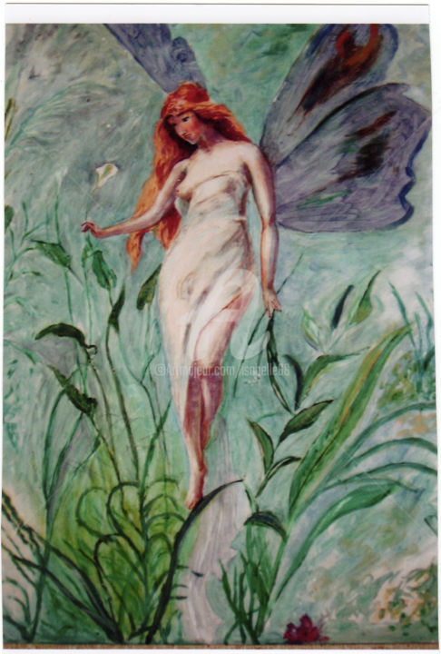 Painting titled "Elfe" by Isabelle Blot, Original Artwork, Oil