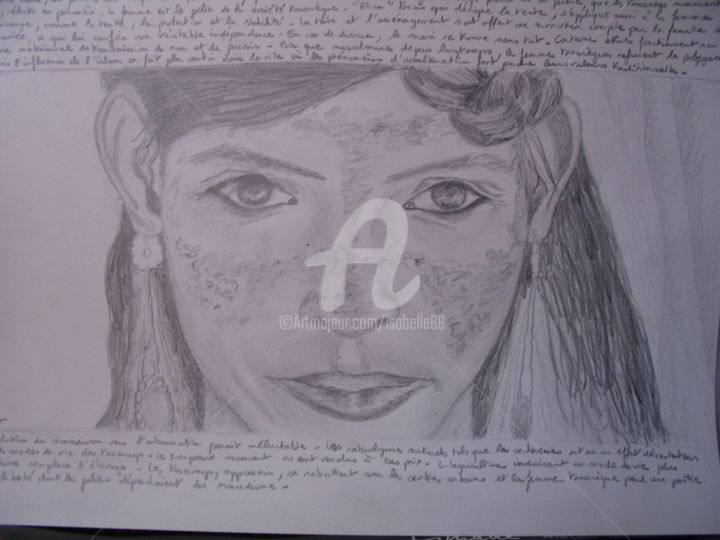 Desenho intitulada "Jeune fille touareg" por Isabelle Blot, Obras de arte originais, Lápis