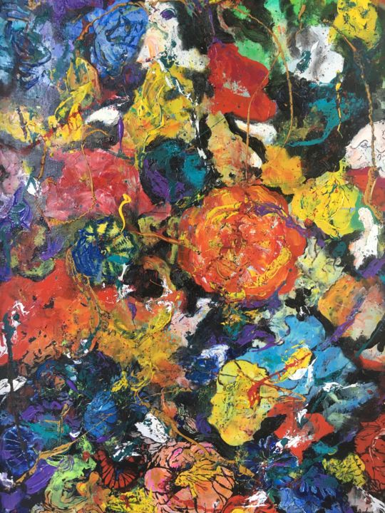 제목이 "Fleurs multicolore"인 미술작품 Isabelle Andrau로, 원작, 기름