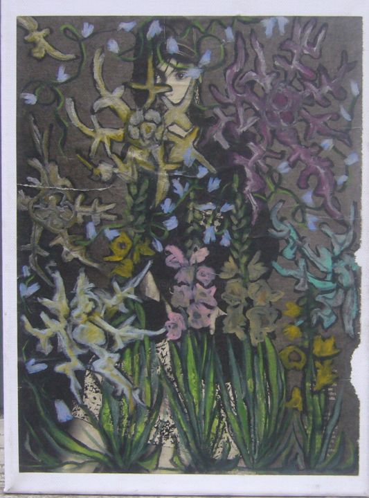 Painting titled "fleurs étoies" by Isabelle Bardin, Original Artwork, Pastel