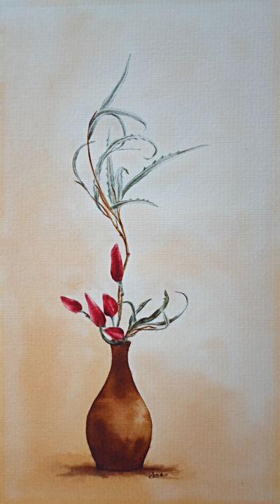 Painting titled "Piments" by Isabelle Blanchon, Original Artwork, Ink