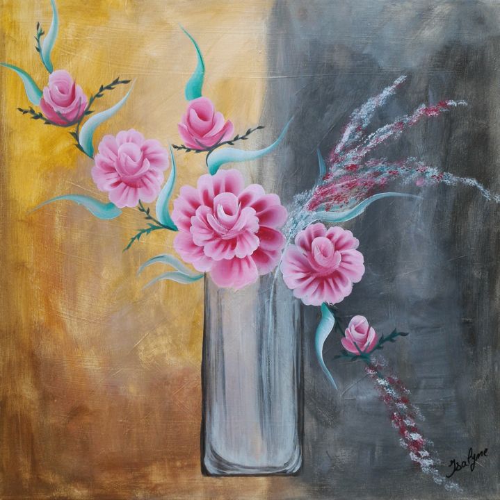 Painting titled "Roses" by Isalyne, Original Artwork, Acrylic