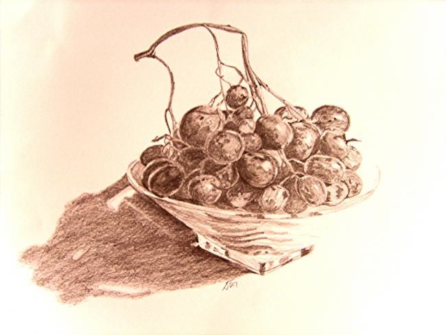 Drawing titled "Coupe de raisins ro…" by Isabelle Dumorel, Original Artwork