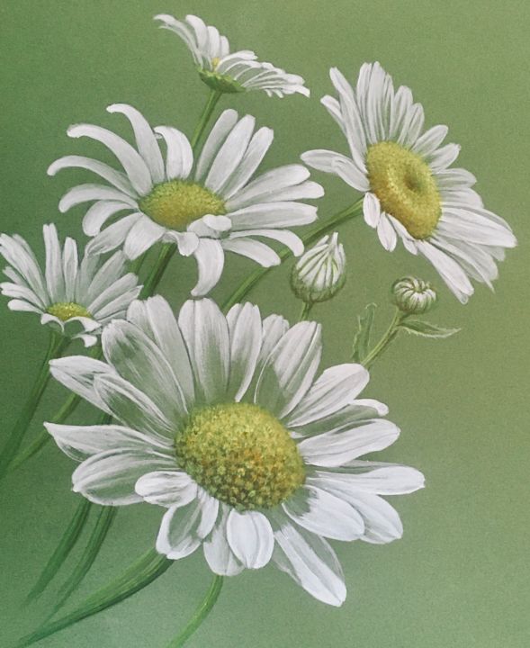 Painting titled "Marguerites" by Isabelle Molinard, Original Artwork, Acrylic