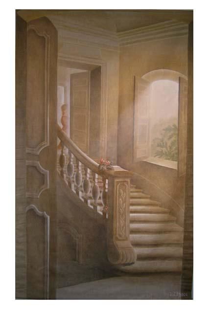 Painting titled "Escalier intérieur" by Isabelle Molinard, Original Artwork, Oil