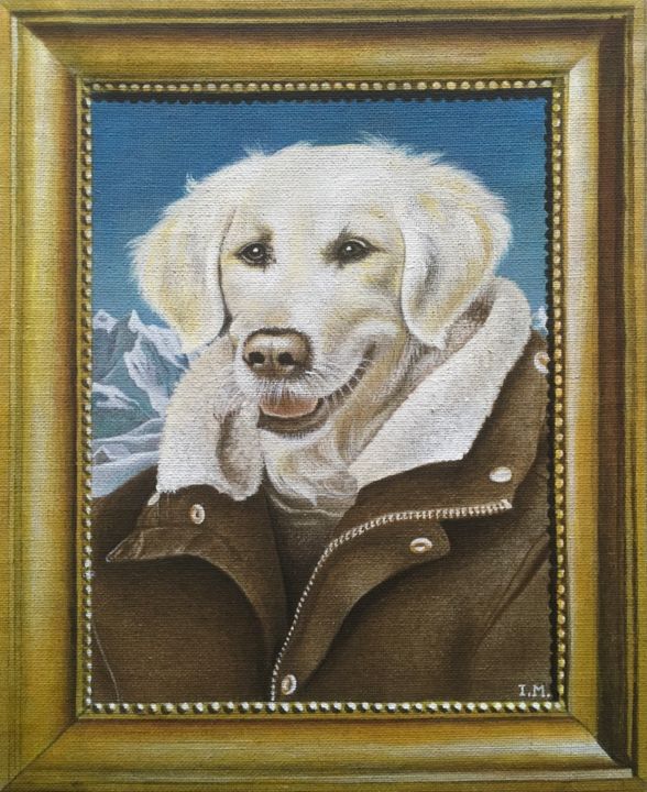 Painting titled "Golden Retriever" by Isabelle Molinard, Original Artwork, Oil