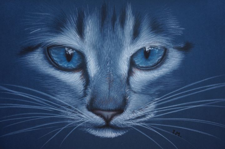 Painting titled "Blue Cat 1" by Isabelle Molinard, Original Artwork, Acrylic